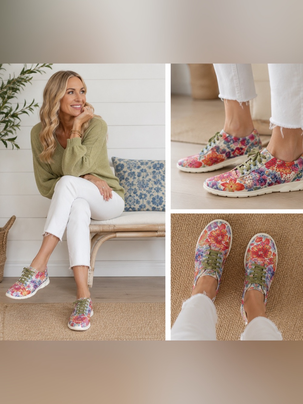 Vaneli Sport Lilo Floral Leather Sneakers Size 8 Colorful Comfort Shoes EUC